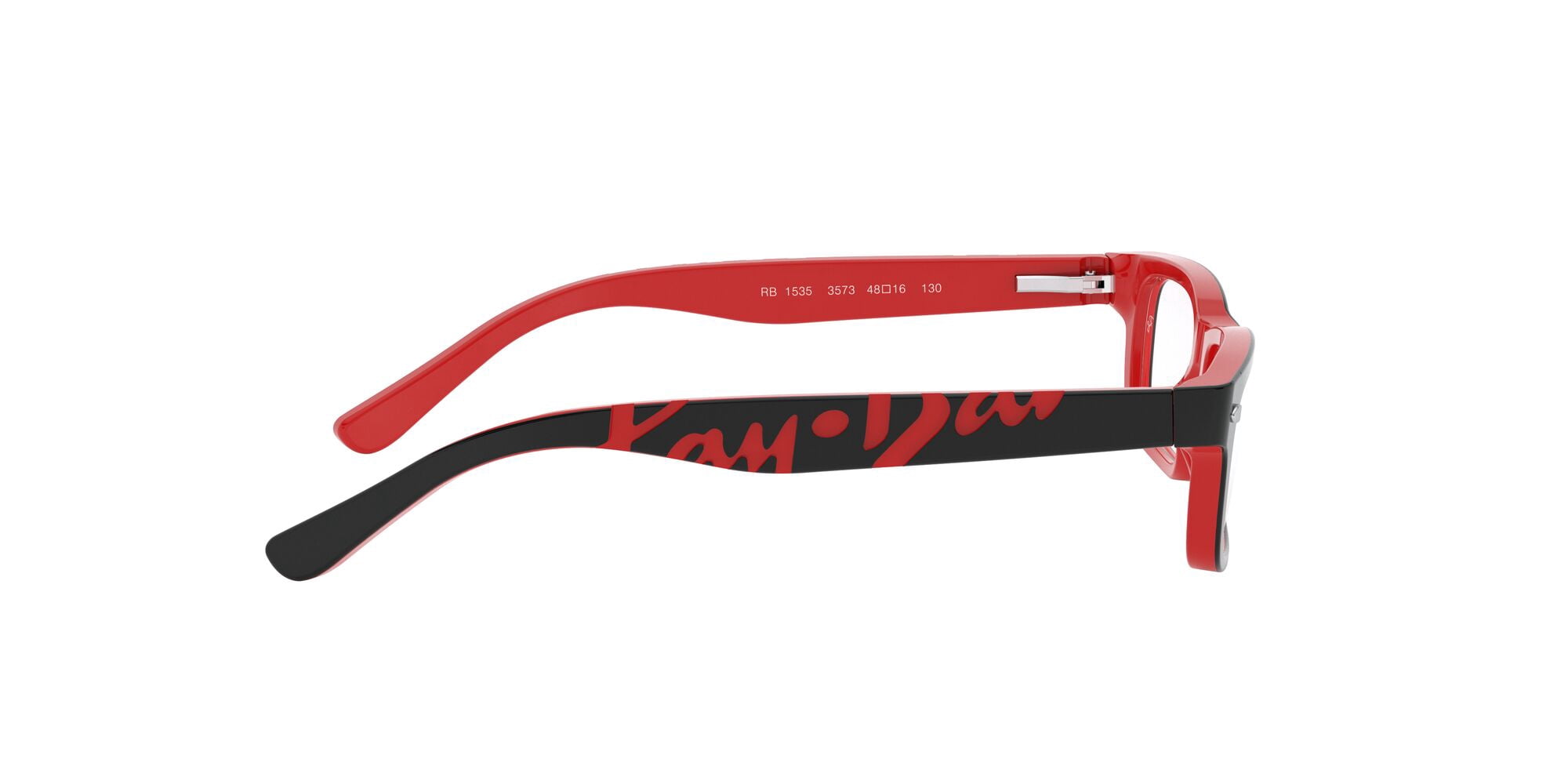 Ray-Ban Youth Size 48 0RY1535 Prescription Eyeglasses with Case, Black on Red/Demo Lens