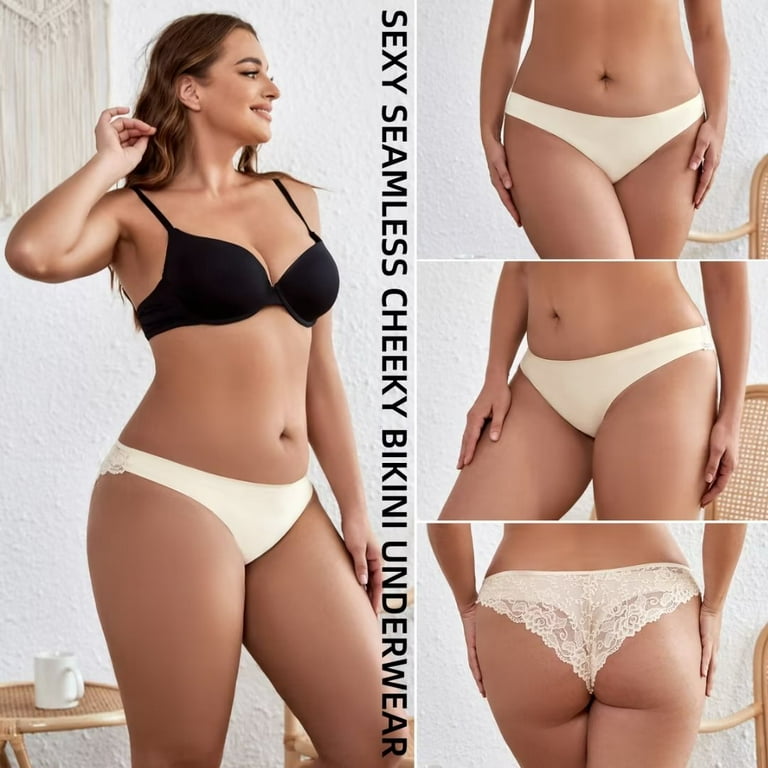 Women's Plus Size Underwear Sexy Lace Seamless Bikini Panties No Show  Hipster Invisible Cheeky Panty, Pack 5,Size 3XL