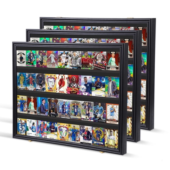 Card Sports Display Case, Lockable Wall Frame with UV-Protected Acrylic for Basketball, Football, Hockey & Graded Trading Cards (Horizontal, 3 Pack)