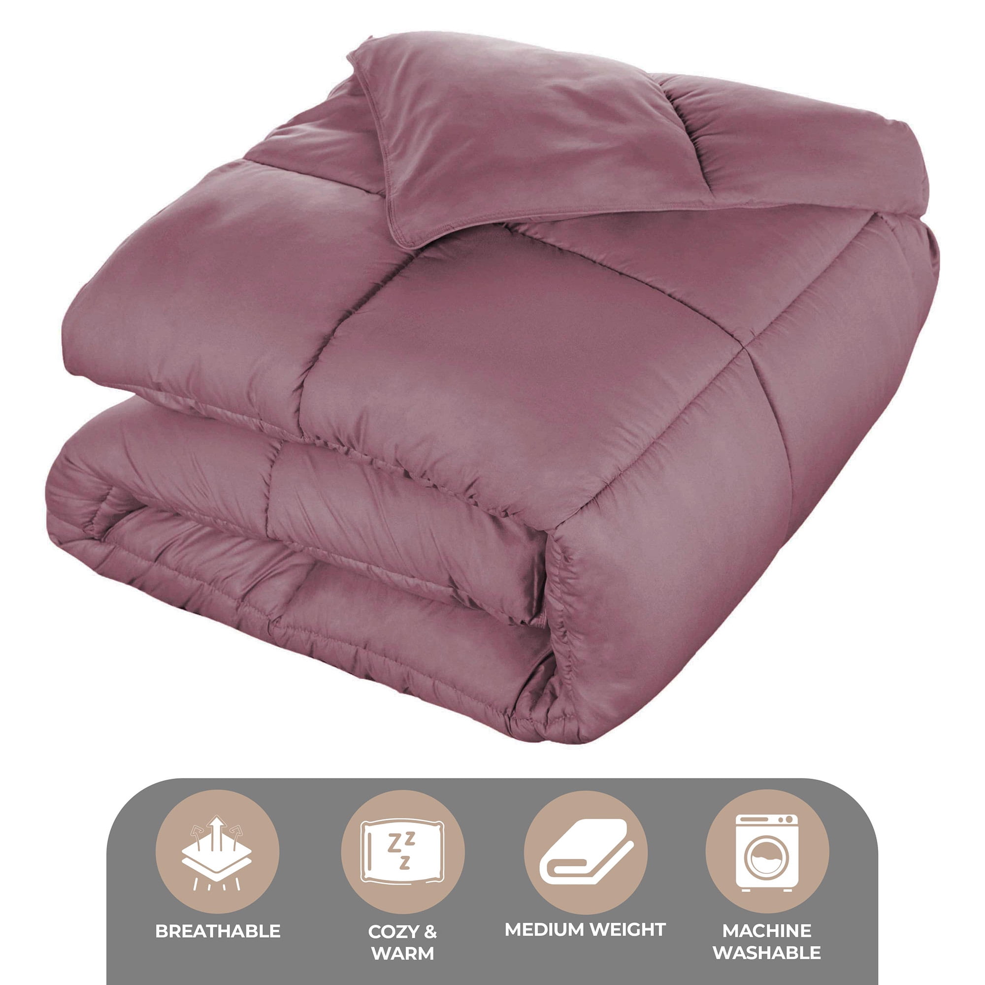 Superior Solid Comforter Down Alternative Bedding, Full, Mauve