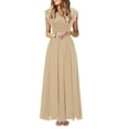 thumbnail image 2 of Wycnly Summer Dresses for Women Elegant Lace Patchwork Evening Party Pleated Swing Long Dresses 2025 Sleeveless V-Neck Solid Maxi Formal Dress Khaki XXL, 2 of 5