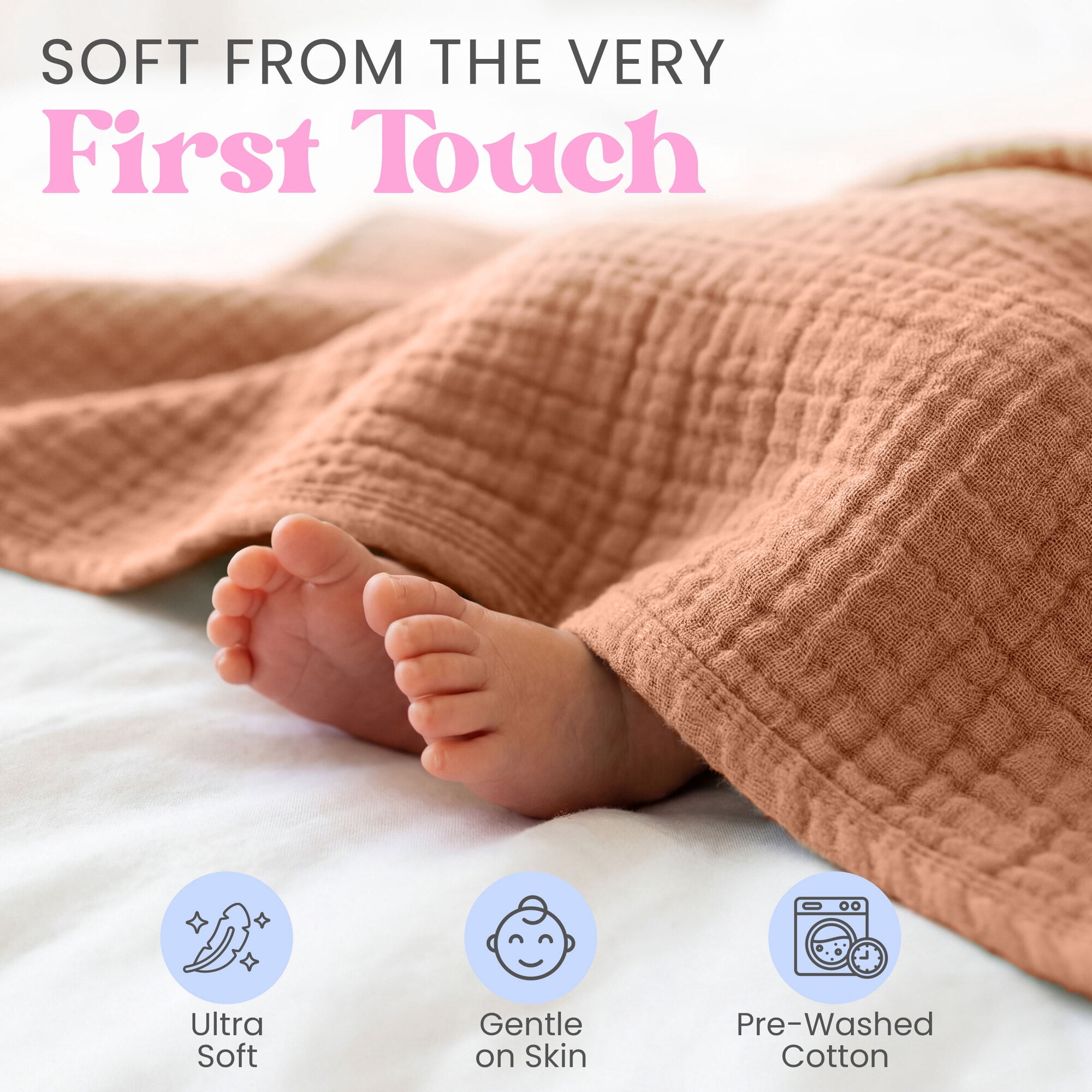 Mère & Moi: Muslin Baby Blanket – 2 Pack, Peach & Cream - 40x36", Double Layer Cotton Swaddle, Lightweight-Breathable, Oeko-TEX, Newborn-Toddler Wrap
