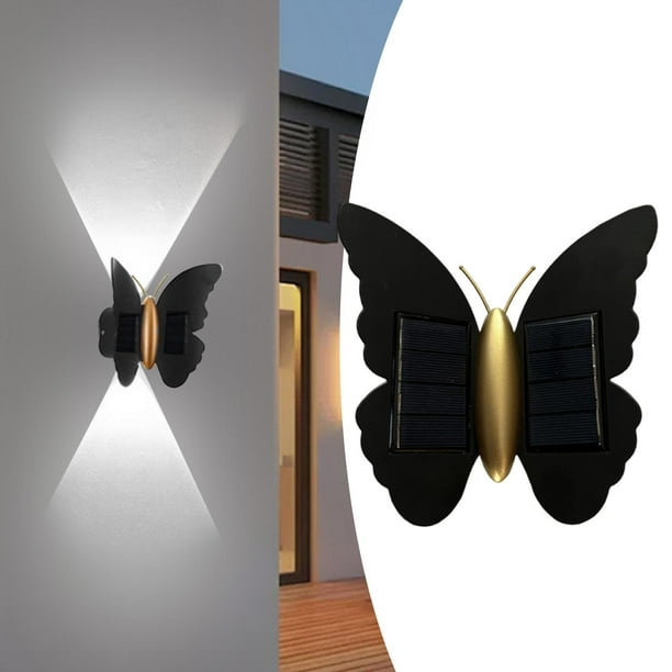 Lámpara solar de pared con forma de mariposa, lámpara de jardín exterior, decorativa, con sensor de movimiento para exteriores. Luz blanca
