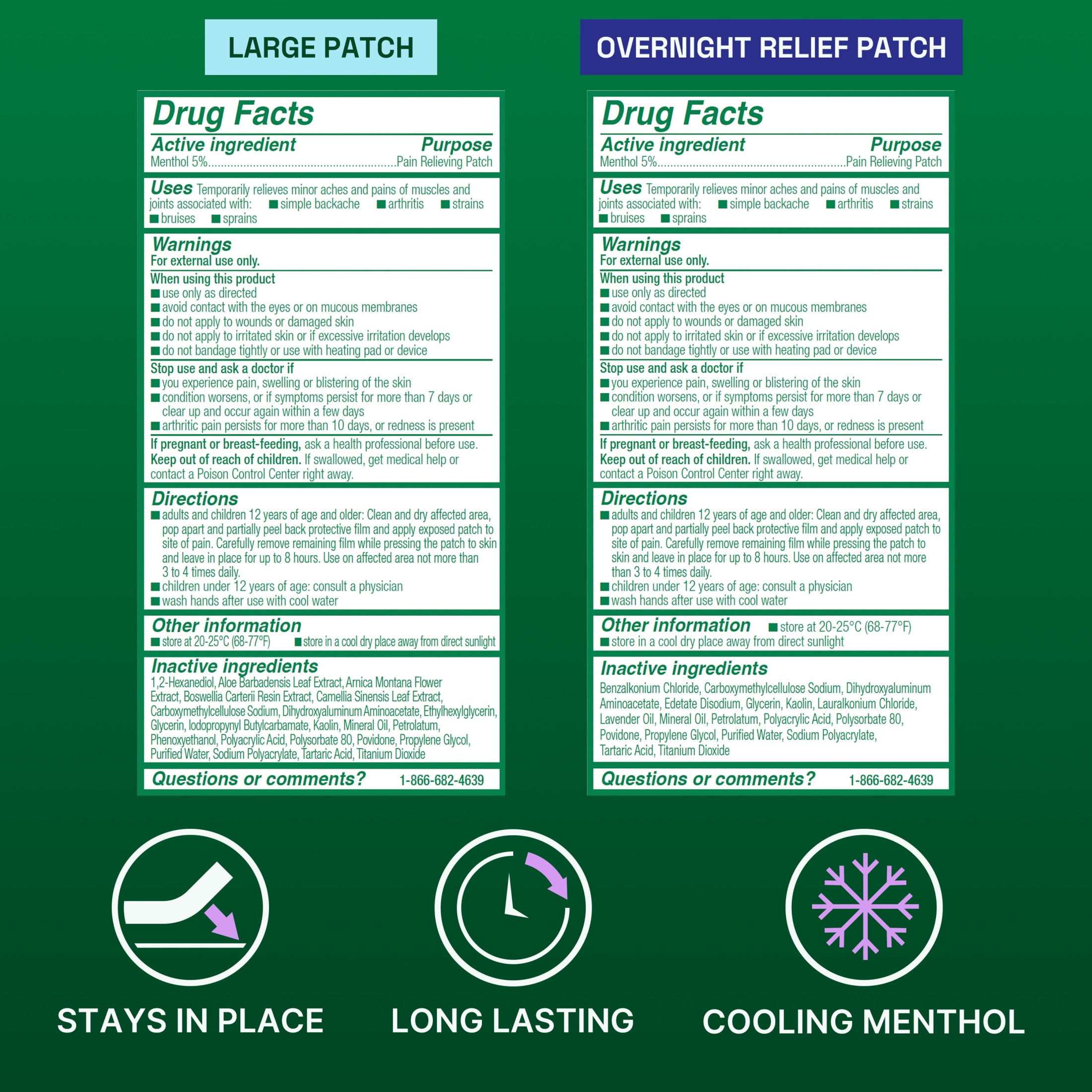 Biofreeze Day & Overnight Pain Relief Patches, for Back Knee Muscle Joint and Arthritis Pain, 9ct Menthol