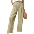 thumbnail image 2 of DDAPJ pyju Womens Cotton Work Pants Wide Leg Dress Pants High Waisted Casual Business Office Pants with Pockets Sales of the Day Beige L, 2 of 7