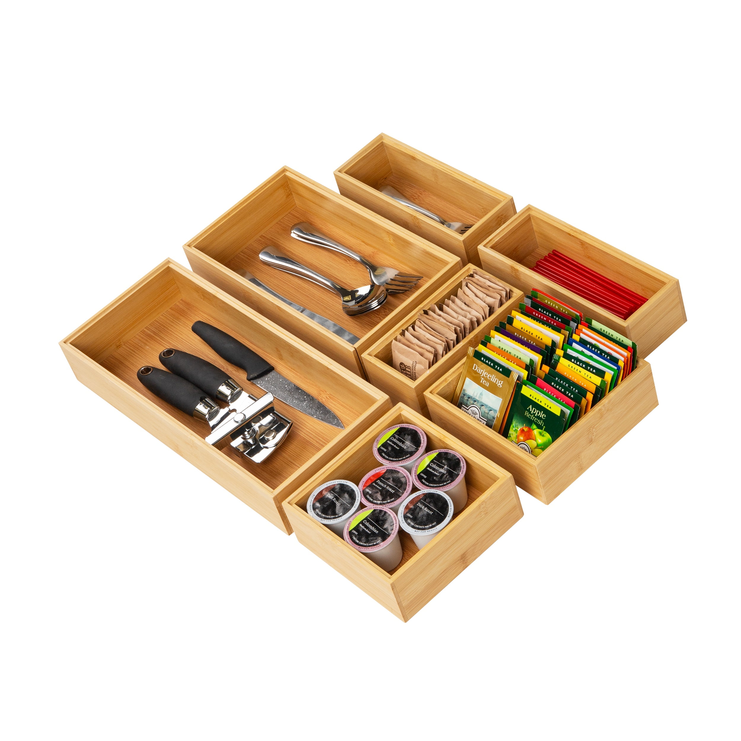 Mind Reader 7-Piece Bamboo Drawer Organizer Set, Kitchen, Office, Bathroom, Makeup & Utensil Trays, Rayon from Bamboo, Brown