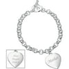 Personalized Women's Silver-Tone Link Chain Toggle Bracelet with Engraved Heart Charm
