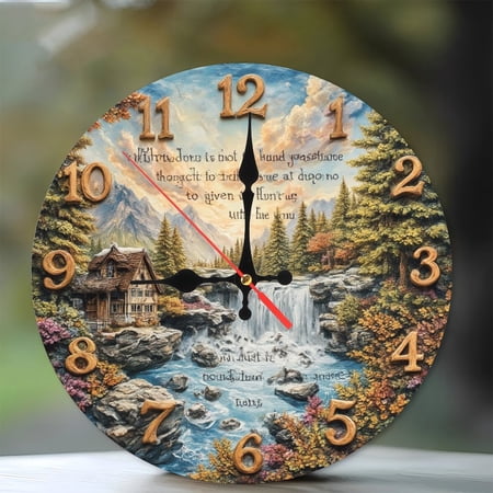 Rustic Waterfall Cottage Wall Clock Home Decor 10-Inch Silent Wooden Wall Clock, Battery Operated (AA Batteries Not Included), Artistic Home Decor