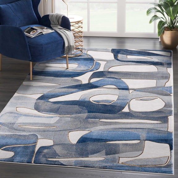 Abani Regal Modern Abstract Blue Circular Pattern Area Rug 4x6