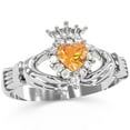 thumbnail image 2 of Claddagh Citrine Diamond Ring In Solid 14k White Gold, 2 of 6