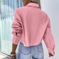 thumbnail image 5 of hlysgo Women's Collared Double Pocket Tops Cropped Button Down Shirt Long Sleeve Fashion Casual Streetwear Tops Pink,S, 5 of 5
