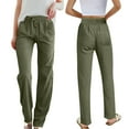 thumbnail image 2 of White Linen Pants Women Tall Black Pants for Women Jeans Women's Summer Solid Color Linen High Waist Elastic Drawstring Pants Lightweight Loose Fit Casual Trousers with Pockets for Comfort and Style, 2 of 7
