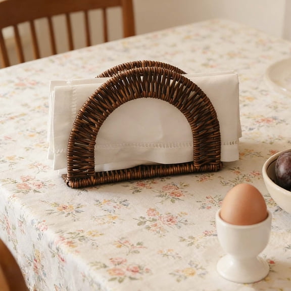 Gnmfd Fan‑Style Rattan Napkin Holder, Washable Woven Tissue Organizer For Kitchen Dining Restaurant Or Picnic Counter, Vintage Rustic Look, Durable Handcrafted, Compact 19 X 14 X 7 Cm