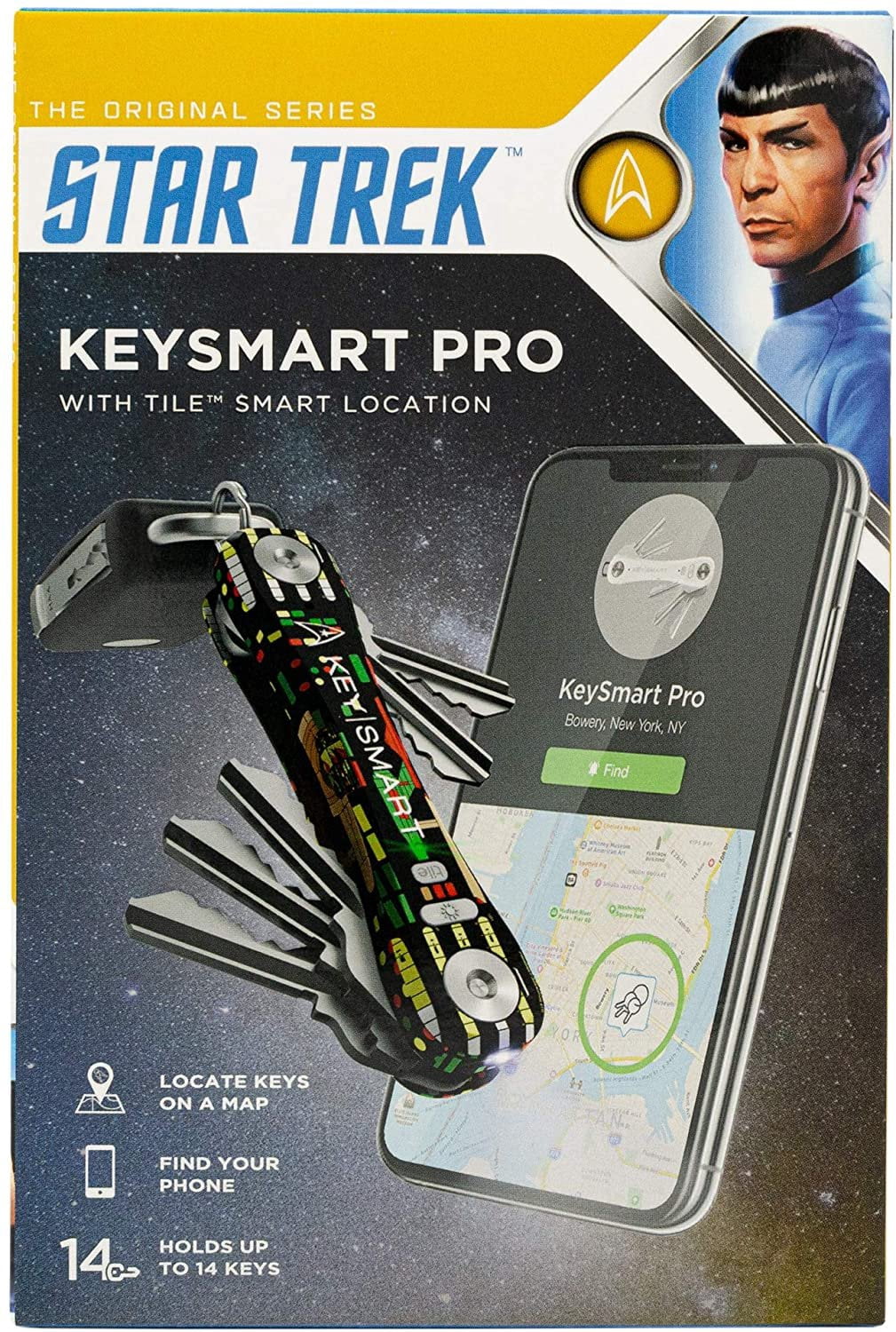 KeySmart Pro - Key Holder w Tile Smart Technology Bluetooth Tracker - w Bottle Opener up to 14 Keys, Star Trek The Original Series