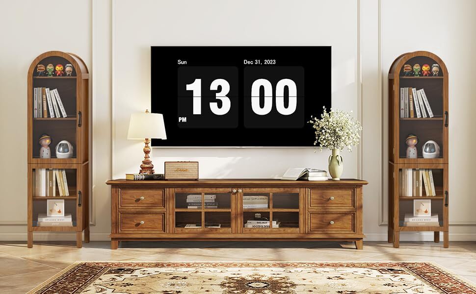 Fsbecl Tall Arched Storage Display Cabinet, Kitchen Pantry Cabinet with Doors, Walnut
