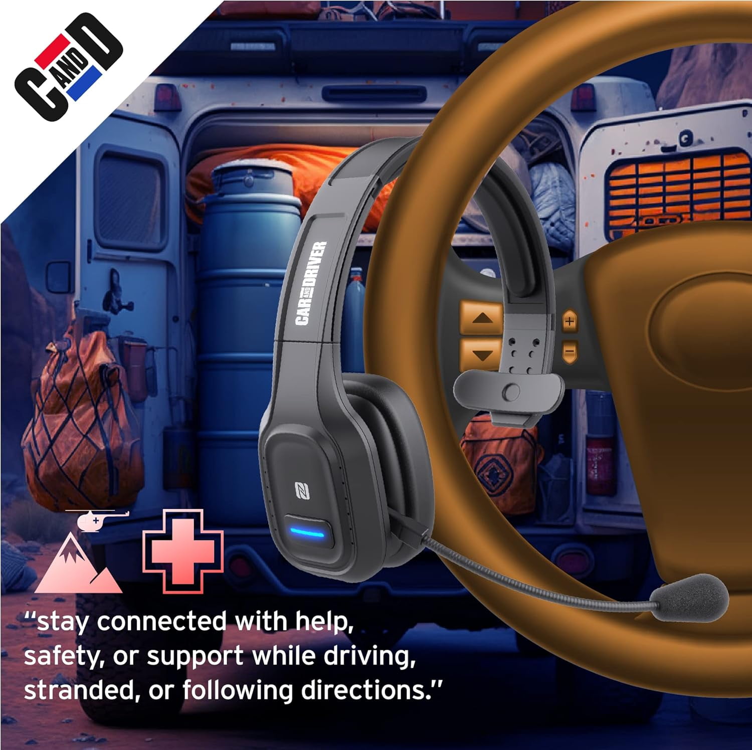 Car and Driver Trucker Bluetooth Headset, Wireless Headset Noise Canceling Headphones with Microphone, Home Office, Zoom, Call Center, Clear Highway, Siri Alexa Google Compatible
