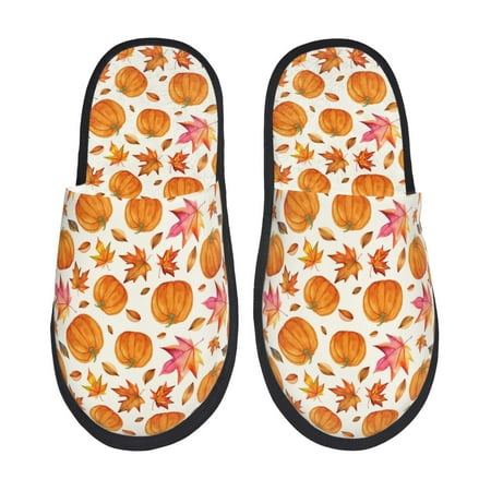 Balery Orange Autumn Leaves Slient Indoor Furry Fleece Comfort House Shoes Soft Non-Slip Home Shoes Cotton slippers House Slippers-- Medium