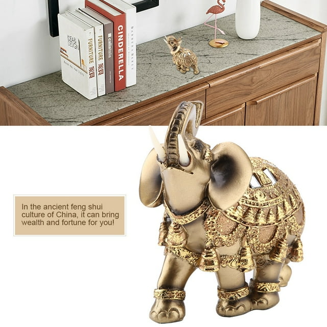Elephant Figurine,Lucky Feng Shui Golden Feng Shui Elephant Statue Feng Shui Elephant Built to Last