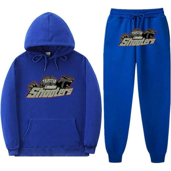 HE Trapstar Tracksuit Sets Men's Leisure Jogging Suit 2-Piece Hooded Jacket with Hood and Pockets Sports Trousers Hoodie Blue 001 XX-Large