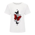 thumbnail image 4 of Pompotops Femmes Col Rond Papillon T-Shirts Imprimés T-Shirts Manches Courtes T-Shirt Chemisier Tops, 4 of 6