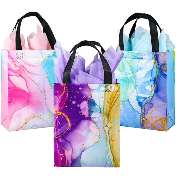 Reusable Medium Gift Bags with Handles, 10.2" x 7.8" x 4" - Party Favor Bags with Tissues for Birthday Parties, Anniversary, Shopping