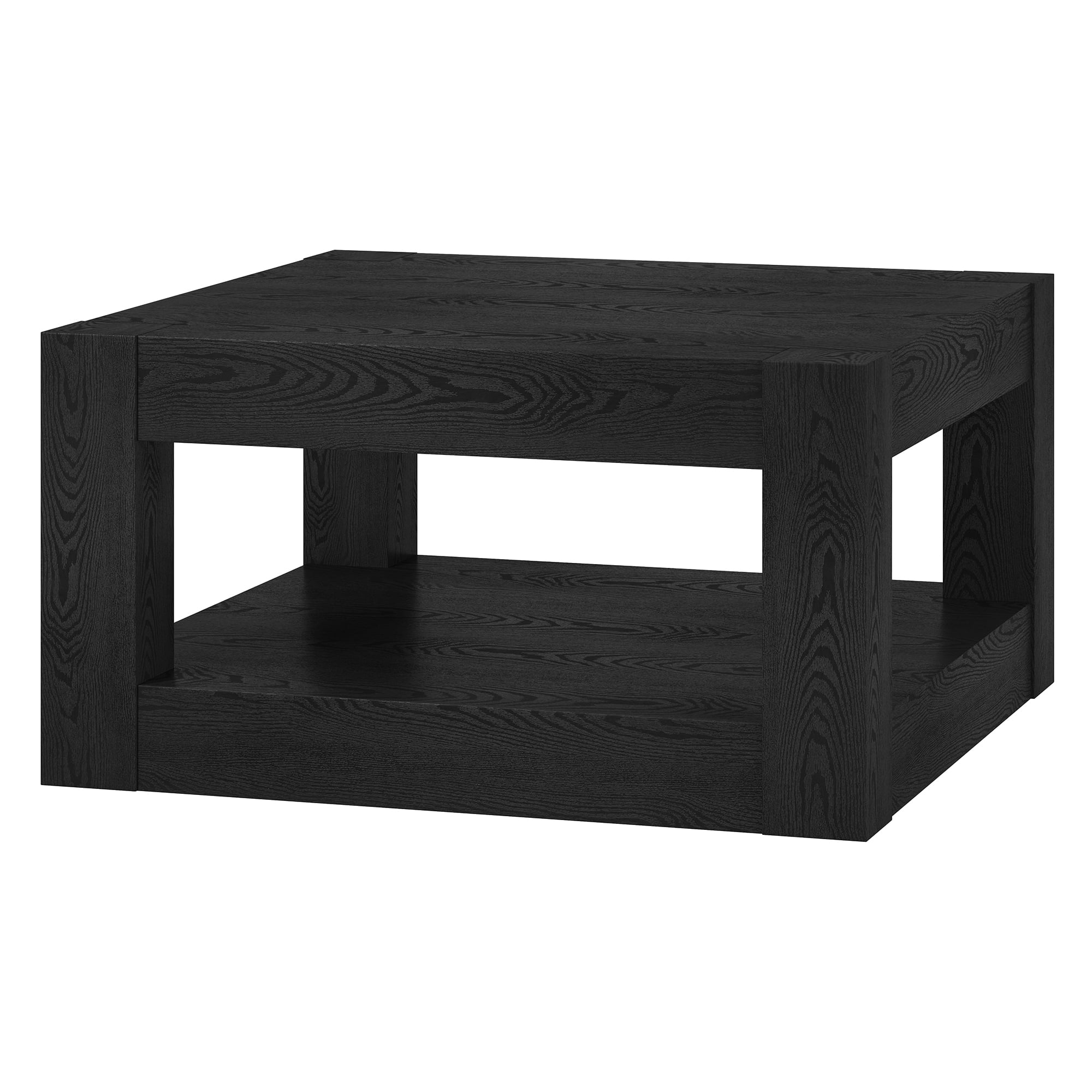 Evelyn&Zoe Hughes 32" Wide Square Coffee Table, Black Grain