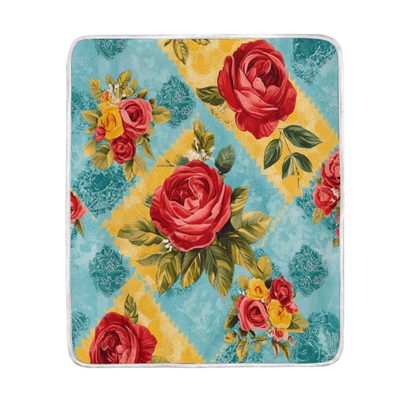 Wobogo Vintage Rose Quilt Chart Flannel Fleece Bed Blanket as Bedspread Coverlet Sofa blankets (80x60in) Soft Lightweight Warm and Cozy