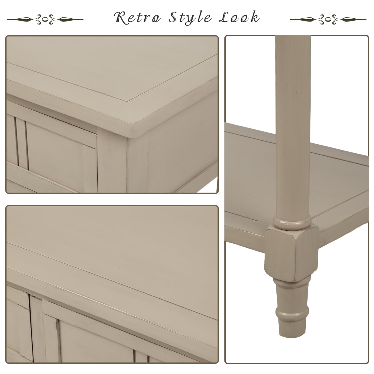 Entryway Table with Solid Wood Legs Console Table Traditional Design with Two Drawers and Bottom Shelf Sofa Table