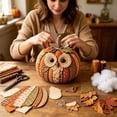 thumbnail image 4 of DIY Animal Themed Pumpkin Sewing Craft Kit Fall Harvest Handmade Tabletop Ornament Making Set for Home Mantel Shelf Halloween Party Craft Supplies, 4 of 9
