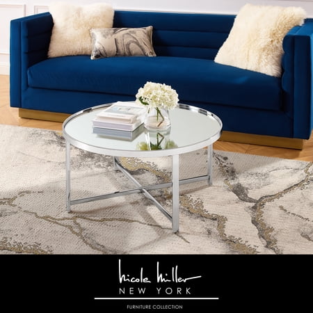 Nicole Miller Gittel Cross Legs, Mirrored Top Coffee Table, Chrome
