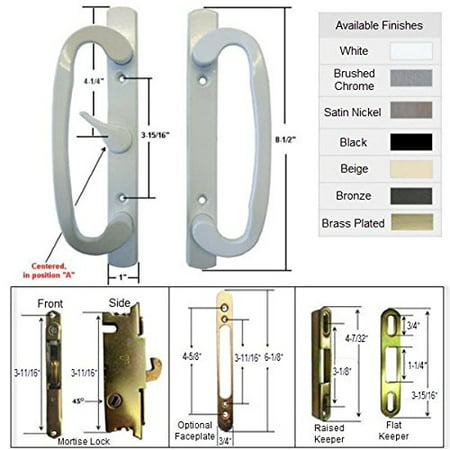 Sliding Glass Patio Door Handle Kit with Mortise Lock and Keepers, A-Position, White, Non-Keyed, Commonly used on Sash Controls and other manufacturer's.., By