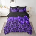 thumbnail image 4 of jejeloiu Vintage Damask Jacquard Bedding Comforter Set 7 Pieces,Pink Bow Knot Full Bedding Set,Purple Monogrammed Z Fitted Sheet Flat Sheet For Girls Boys,Lightweight Room Decor Reversible, 4 of 8