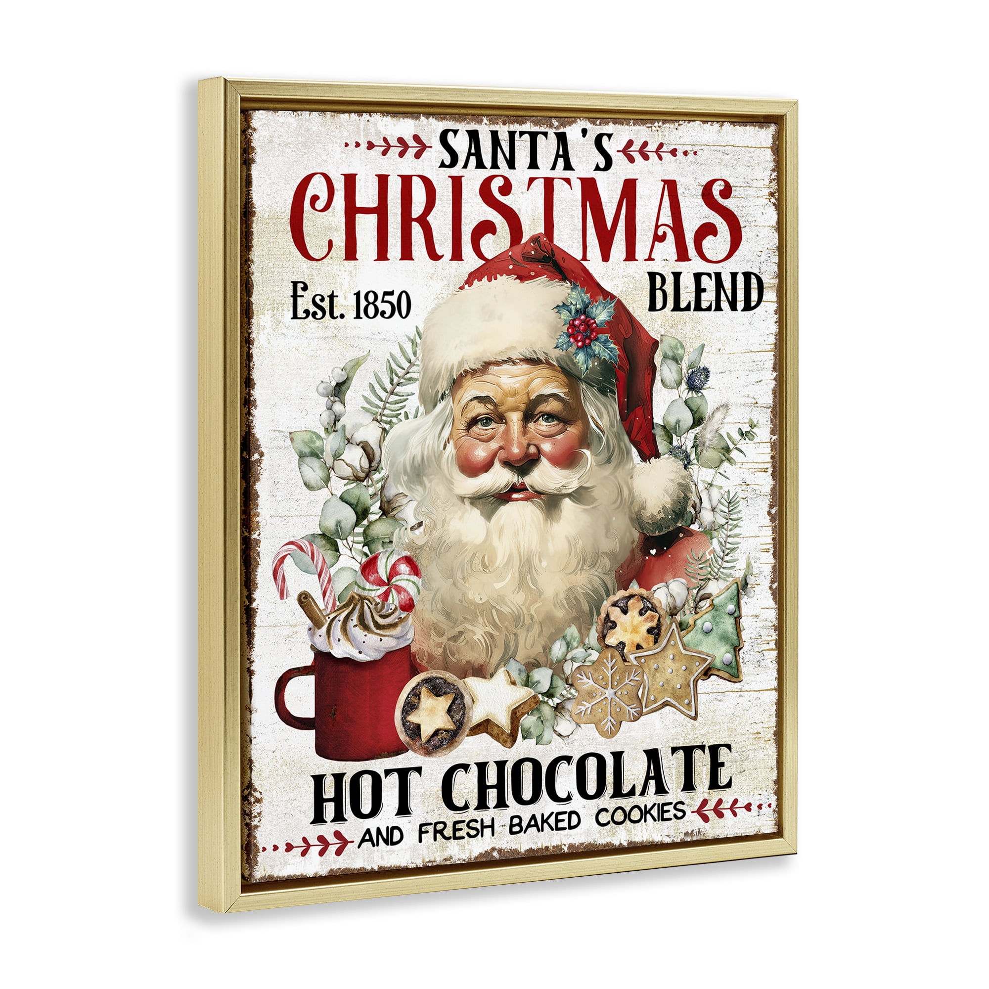 Stupell Industries Santa's Christmas Blend Holiday Painting Gold Floater Framed Canvas Art Prints Wall Art, 17 x 21
