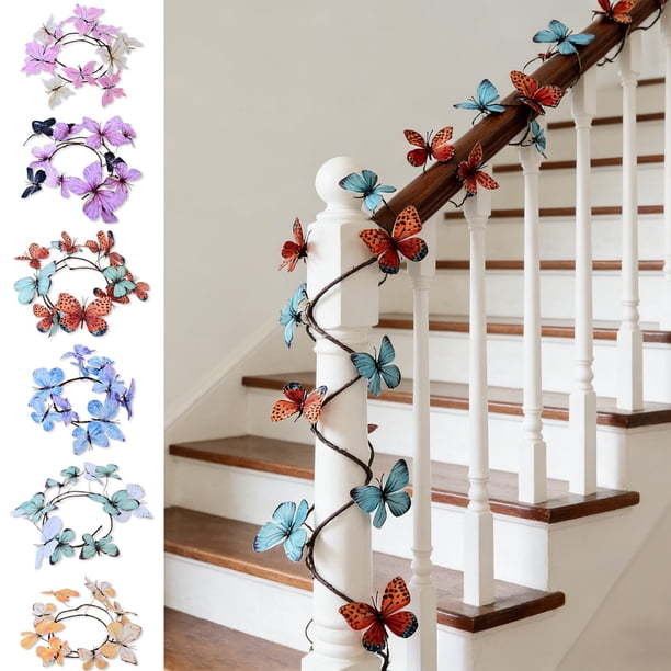 Ratán De Plástico Guirnalda de papilio artificial de plástico extraíble con degradado azul y morado para paredes, barandillas y decoración de fiestas de primavera (1 unidad) JASKFLY