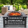 thumbnail image 3 of 32" Fire Pit Table, UHOMEPRO 3-in-1 Outdoor Fire Pit with BBQ Grill, Mesh Lid & Cover, Modern Metal Square Wood Burning Fire Pit  for Outside, Backyard, Patio & Camping, 3 of 10