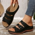 thumbnail image 6 of Xfvqtps Orthopedic Sandals for Women Wedge Slide Three Buckle Straps Open Toe Soft Sole Non Slip Beach Summer Walking Sandals Black, 6 of 9