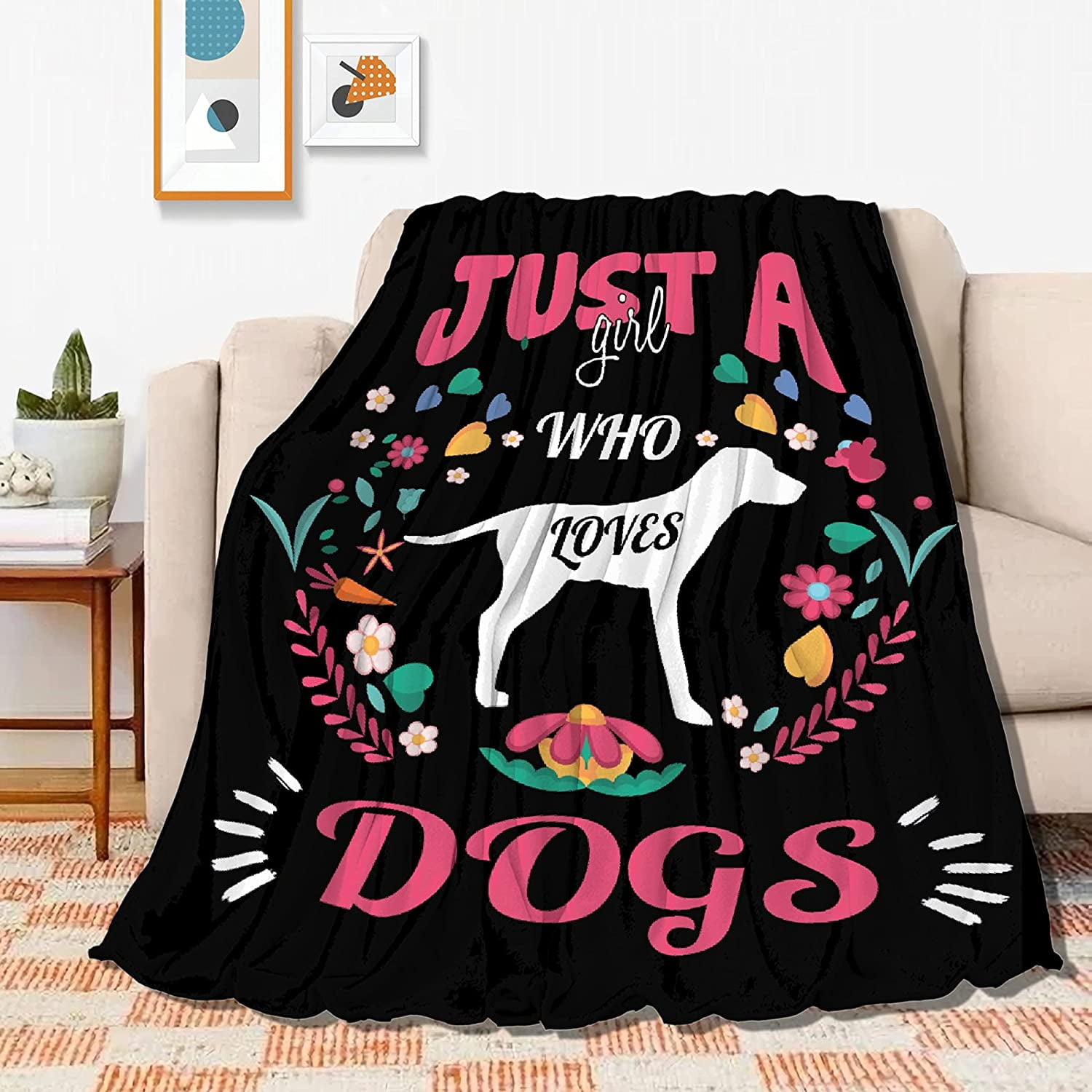 Just Girl Loves Dogs Blanket Soft Blankets and Throws Flannel Cozy