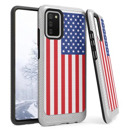Capsule Case Compatible with Galaxy A02s [Carbon Edge Cute Design Men Women Heavy Duty Hybrid Case Silver Black Phone Cover] for Samsung Galaxy A02s SM-A025 (USA American Flag)
