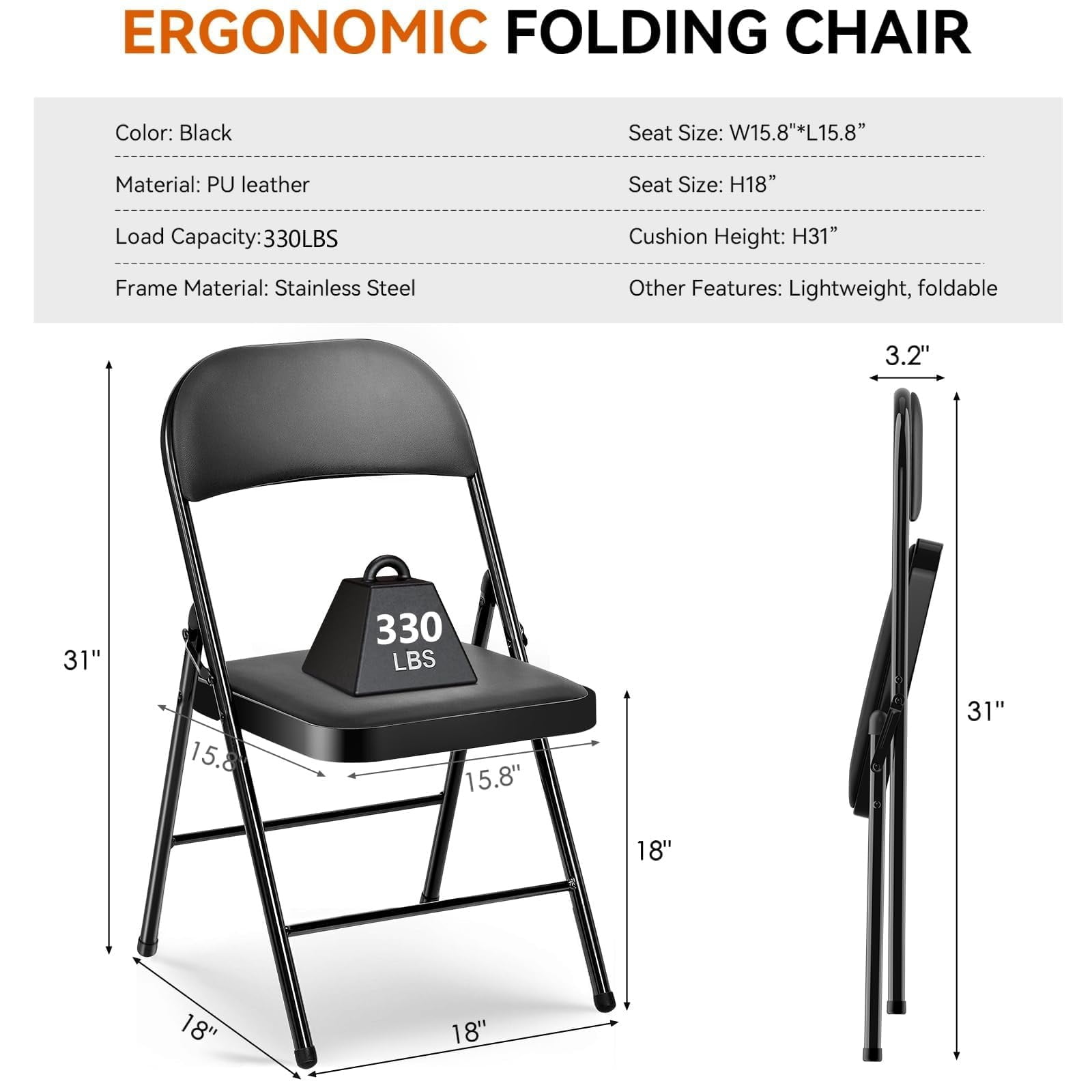 Fenbeli Padded Folding Chairs 10 Pack, Black Metal Chairs with 330 lb Capacity, Foldable Seating for Home Office Parties Weddings and Events