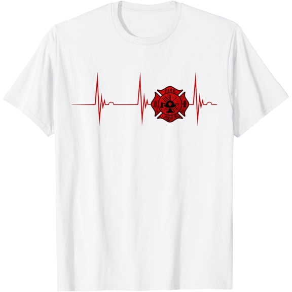 Fireman Department Logo Firefighter Heartbeat EKG Pulse T-Shirt