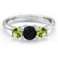 thumbnail image 3 of Gem Stone King 14K White Gold Black Onyx & Green Peridot 3-Stone Engagement Ring | 1.08 Cttw | Round 5MM and 4MM | Three Stone Wedding Anniversary Promise Ring for Women (Size 5), 3 of 6
