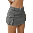 thumbnail image 5 of nvzhuang Women Mini Skirt Vintage Low Waist Cargo Skirt Summer Slim Fit Solid Color Skirt with Pockets for Club, 5 of 7