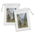 thumbnail image 1 of Landscape Fabric Pouch Set of 2, Dock on the Lake with Shed Alpine Mountains Germany European Nature Photo, Drawstring Bag for Toiletries Masks and Favors, 9" x 6", Multicolor, by Ambesonne, 1 of 2