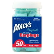 Mack's Original Soft Foam Earplugs, 50 Pair - 33dB Highest NRR, Comfortable Ear Plugs for Sleeping, Snoring, Work, Travel & Loud Events, Teal Green
