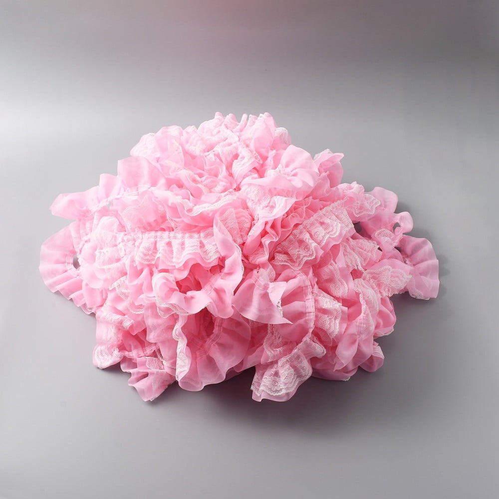 40ms Double-Layer Pleated Polyester Chiffon Lace Trim for Costume Decoration Pink 2 inch(50mm)DIY