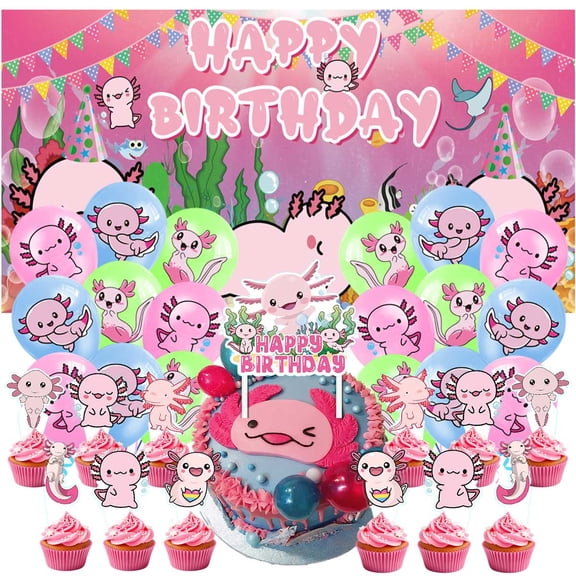 Axolotl Party Supplies Latex Balloons Decor Banner Backdrop Kit Birthday Decorations