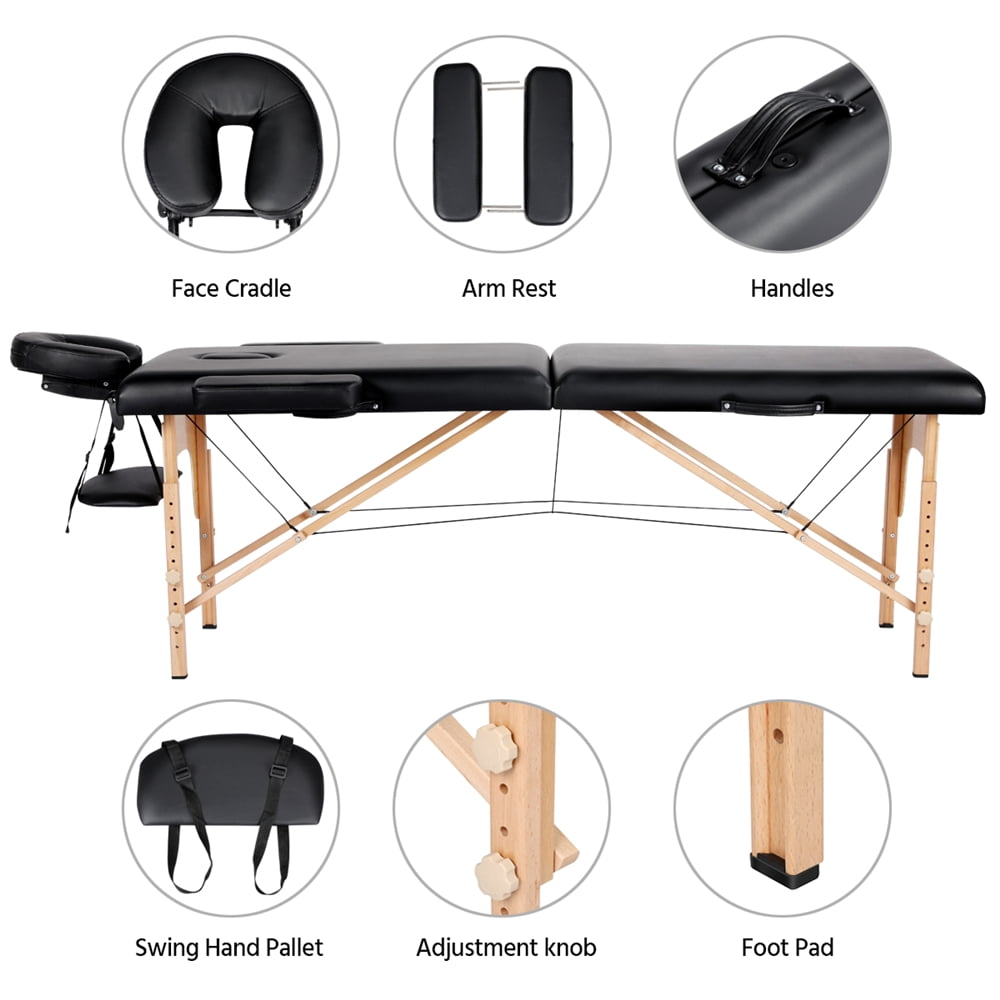 Alden Design 2 Section Portable Massage Table with Headrest Armrest, Black