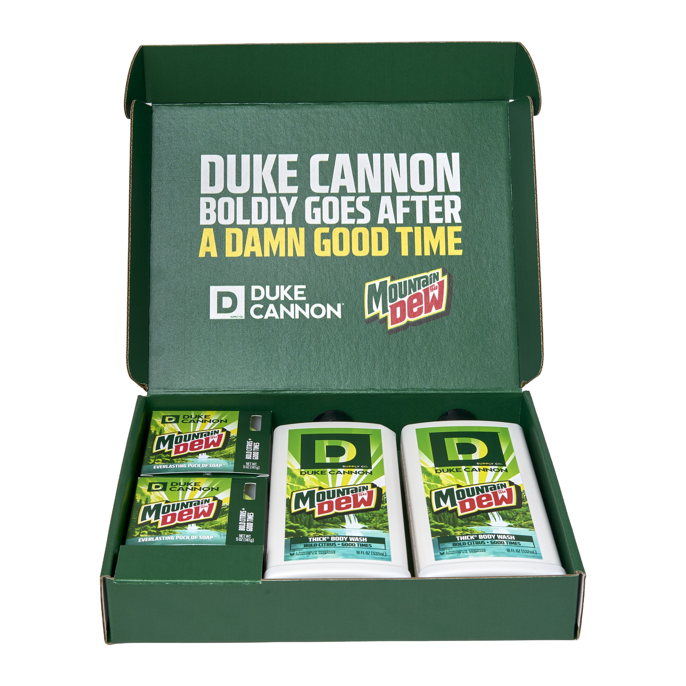 Duke Cannon Mountain Dew Scented Men's Body Wash and Soap Pucks Gift Set, 4 Pieces