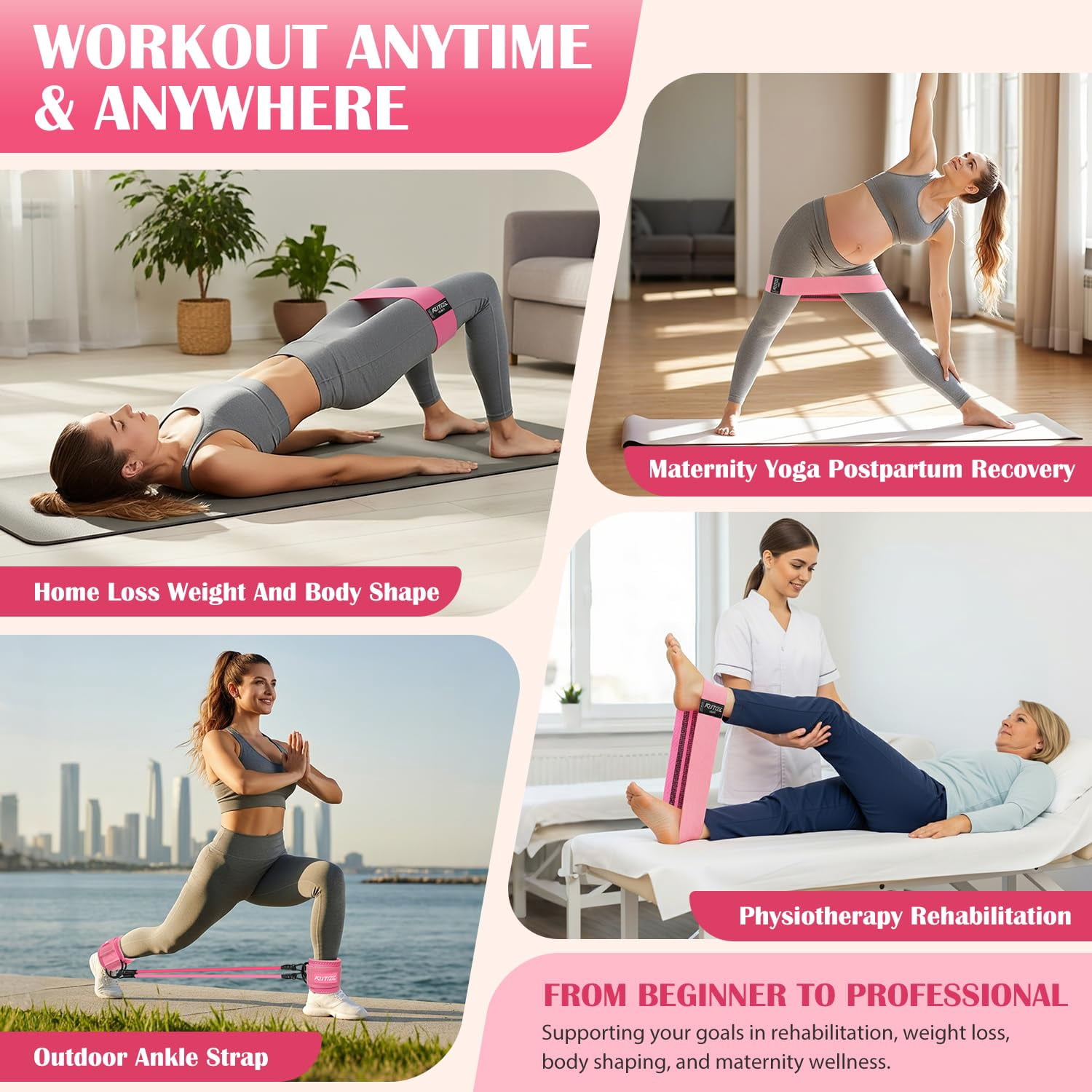 Ankle Resistance Bands With Cuffs & Fabric Set - Glutes Workout Equipment For Women Men  Home Gym Heavy Exercise Yoga Strength Rehab Pilates
