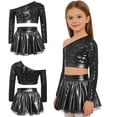 thumbnail image 7 of iiniim Girls Sparkly Latin Hip Hop Jazz Dance Outfit Long Sleeve Sequin Crop Top with Metallic Tutu Skirt Black 12, 7 of 7